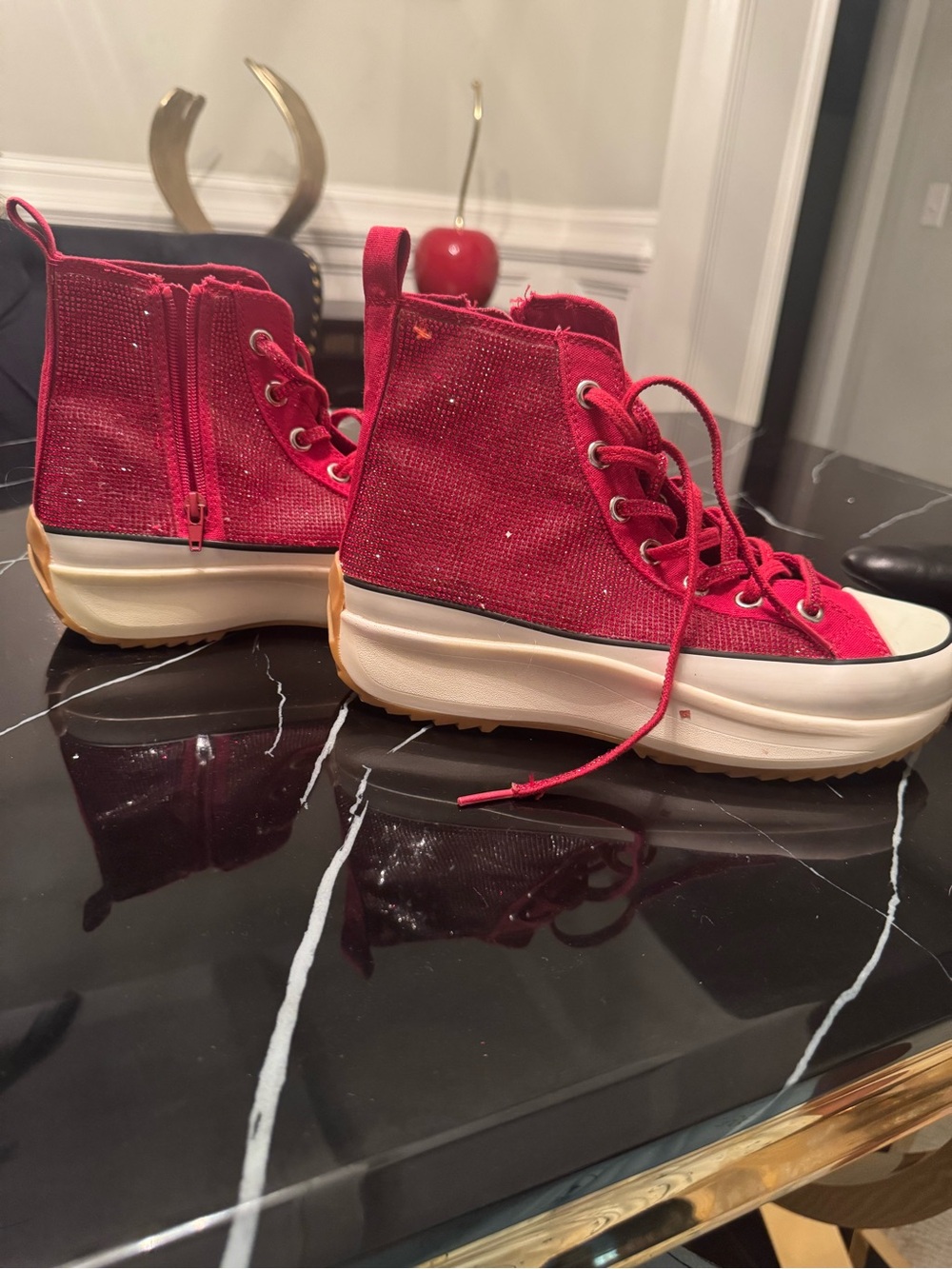 Steve Madden Red Glitter High-Top Sneaker - Picture 2 of 5